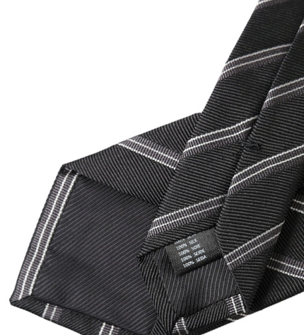 Dolce & Gabbana Black White Stripes Silk Adjustable Tie