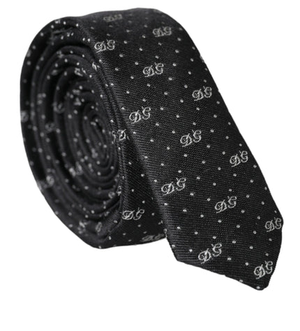 Dolce & Gabbana Black DG Logo 100% Silk Adjustable Tie