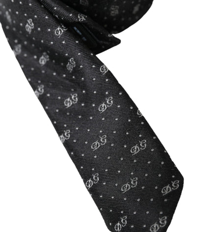 Dolce & Gabbana Black DG Logo 100% Silk Adjustable Tie