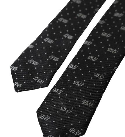 Dolce & Gabbana Black DG Logo 100% Silk Adjustable Tie