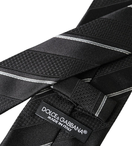 Dolce & Gabbana Black White Stripes Silk Adjustable Tie