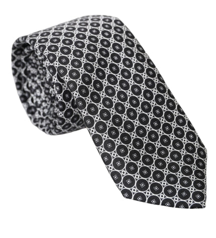 Dolce & Gabbana Black White Patterned Silk Adjustable Men Tie