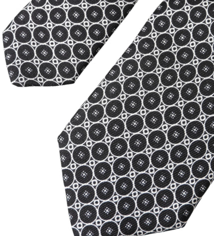 Dolce & Gabbana Black White Patterned Silk Adjustable Men Tie