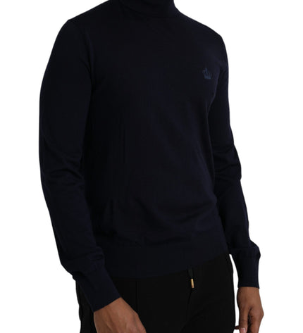 Dolce & Gabbana Blue Wool Crown Turtleneck Pullover Sweater