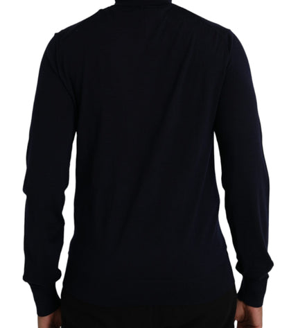 Dolce & Gabbana Blue Wool Crown Turtleneck Pullover Sweater