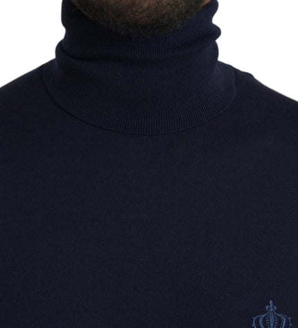 Dolce & Gabbana Blue Wool Crown Turtleneck Pullover Sweater