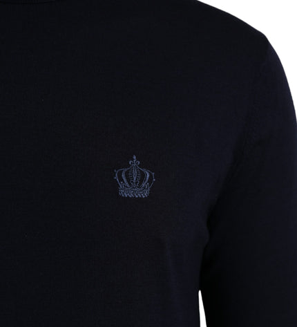 Dolce & Gabbana Blue Wool Crown Turtleneck Pullover Sweater