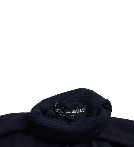 Dolce & Gabbana Blue Wool Crown Turtleneck Pullover Sweater