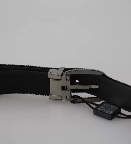 Dolce & Gabbana Black Velvet Silver Tone Metal Buckle Men Belt