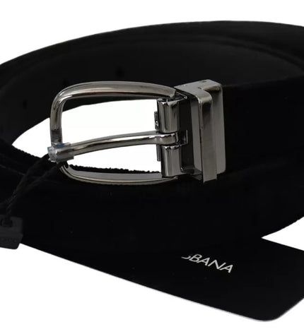 Dolce & Gabbana Black Velvet Silver Tone Metal Buckle Men Belt