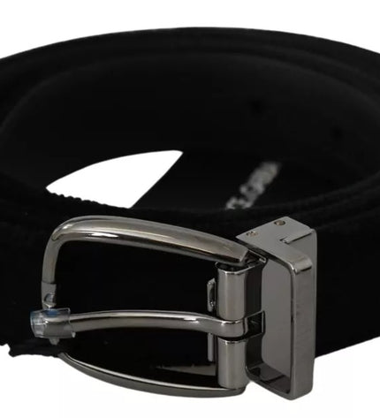 Dolce & Gabbana Black Velvet Silver Tone Metal Buckle Men Belt