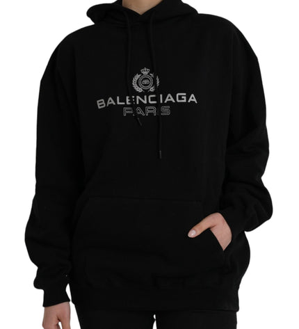 Balenciaga Black Cotton Logo Hooded Pullover Sweatshirt Sweater