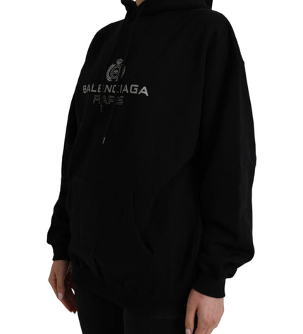 Balenciaga Black Cotton Logo Hooded Pullover Sweatshirt Sweater