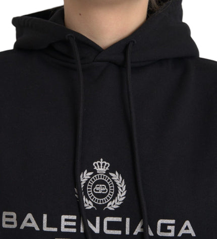 Balenciaga Black Cotton Logo Hooded Pullover Sweatshirt Sweater