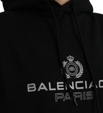 Balenciaga Black Cotton Logo Hooded Pullover Sweatshirt Sweater