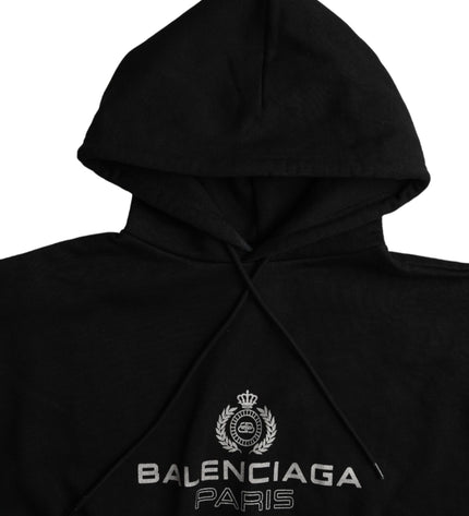 Balenciaga Black Cotton Logo Hooded Pullover Sweatshirt Sweater