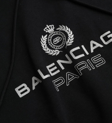 Balenciaga Black Cotton Logo Hooded Pullover Sweatshirt Sweater