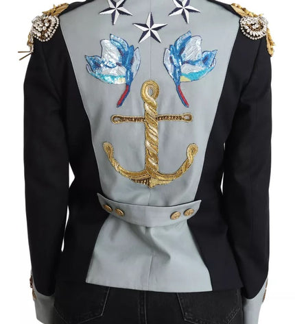 Dolce & Gabbana Blue Button Crystal Embellished Cotton Jacket