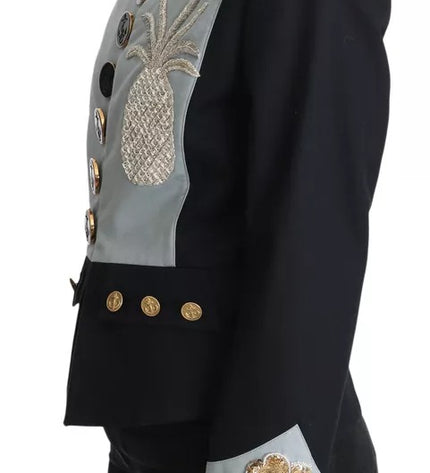 Dolce & Gabbana Blue Button Crystal Embellished Cotton Jacket