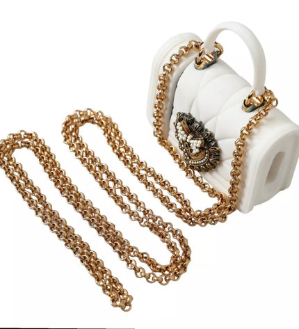 Dolce & Gabbana White Silicone Devotion Heart Bag Gold Chain Hand Airpods Case