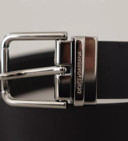 Dolce & Gabbana Black Calf Leather Logo Engraved Metal Buckle Belt