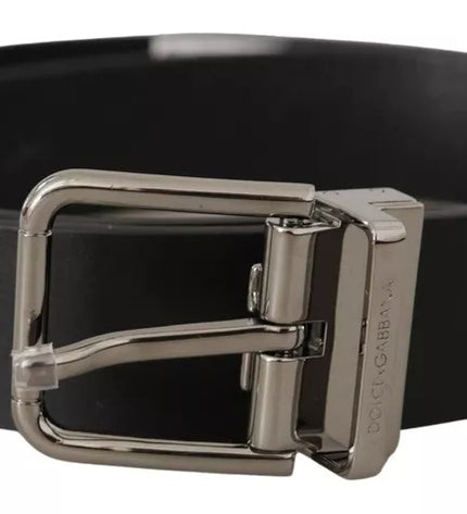 Dolce & Gabbana Black Calf Leather Logo Engraved Metal Buckle Belt