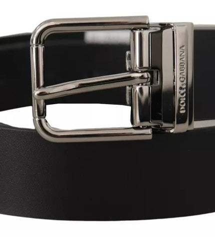 Dolce & Gabbana Black Calf Leather Logo Engraved Metal Buckle Belt