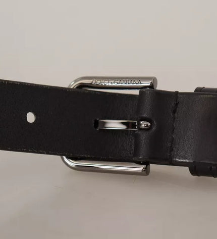 Dolce & Gabbana Black Calf Leather Classic Metal Logo Buckle Belt