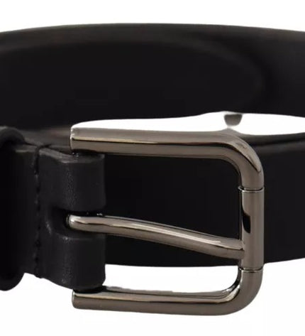 Dolce & Gabbana Black Calf Leather Classic Metal Logo Buckle Belt