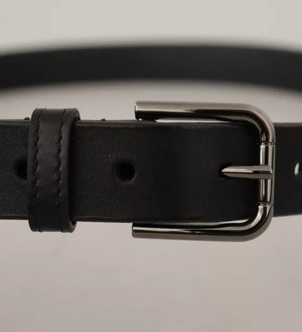 Dolce & Gabbana Black Calf Leather Classic Metal Logo Buckle Belt