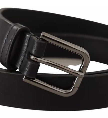 Dolce & Gabbana Black Calf Leather Classic Metal Logo Buckle Belt