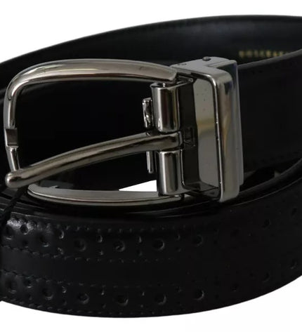 Dolce & Gabbana Black Leather Silver Metal Buckle Classic Belt