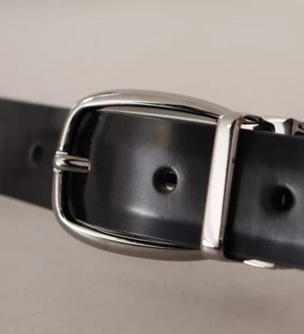 Dolce & Gabbana Black Classic Leather Chrome Metal Buckle Belt