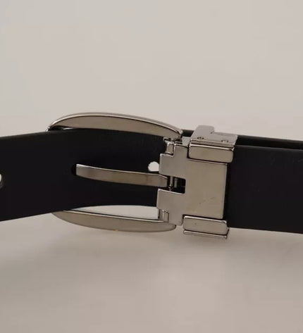 Dolce & Gabbana Black Classic Leather Chrome Metal Buckle Belt