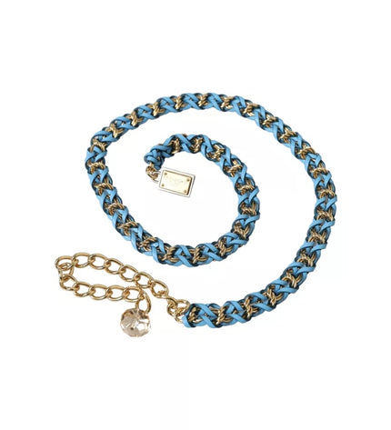 Dolce & Gabbana Blue Braided Gold Brass Chain Waist Belt