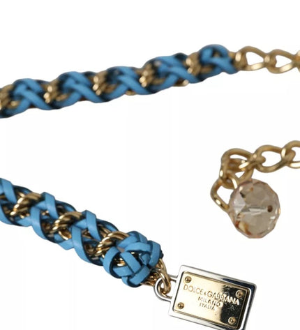 Dolce & Gabbana Blue Braided Gold Brass Chain Waist Belt