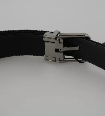 Dolce & Gabbana Black Velvet Leather Silver Buckle Belt