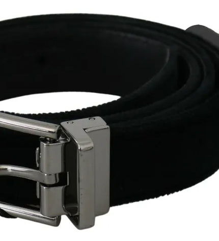 Dolce & Gabbana Black Velvet Leather Silver Buckle Belt