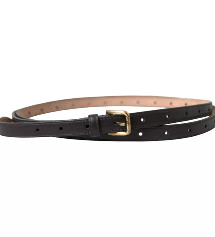 Dolce & Gabbana Dark Brown Leather Gold Metal Buckle Women Belt