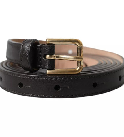 Dolce & Gabbana Dark Brown Leather Gold Metal Buckle Women Belt