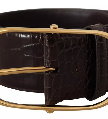 Dolce & Gabbana Brown Crocodile Pattern Leather Gold Oval Buckle Belt