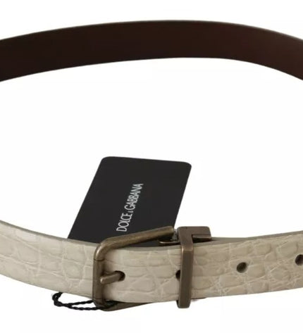 Dolce & Gabbana Cream Beige Gold Buckle Waist Leather Belt