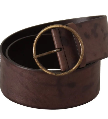 Dolce & Gabbana Dark Brown Wide Calf Leather Logo Round Buckle Belt