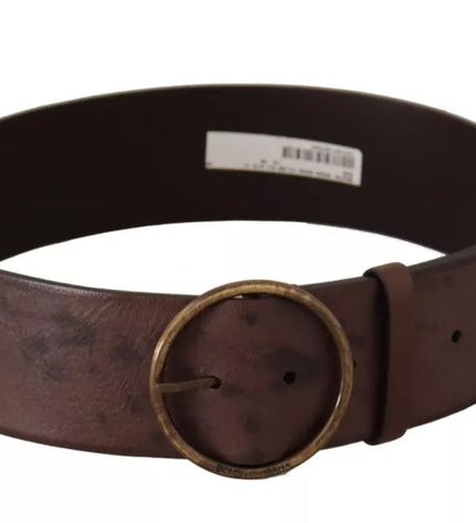 Dolce & Gabbana Dark Brown Wide Calf Leather Logo Round Buckle Belt