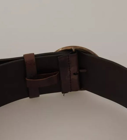 Dolce & Gabbana Dark Brown Wide Calf Leather Logo Round Buckle Belt