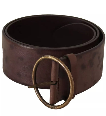 Dolce & Gabbana Dark Brown Wide Calf Leather Logo Round Buckle Belt