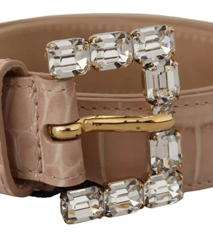 Dolce & Gabbana Beige Leather Crystal Buckle Women Belt