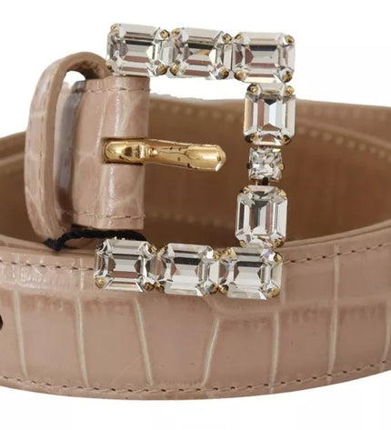 Dolce & Gabbana Beige Leather Crystal Buckle Women Belt