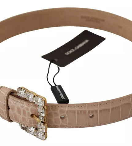 Dolce & Gabbana Beige Leather Crystal Buckle Women Belt