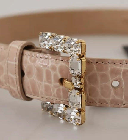 Dolce & Gabbana Beige Leather Crystal Buckle Women Belt